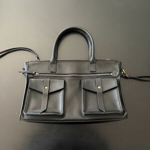 Black Distressed Leather Handbag by Raven +Lily